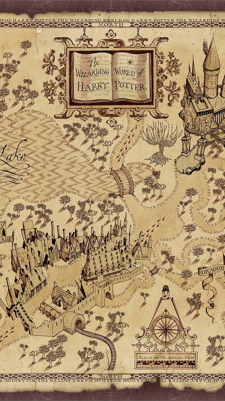 Harry Potter Marauder's Map Vintage Parchment Illustration with Hogwarts and Diagon Alley HD phone wallpaper