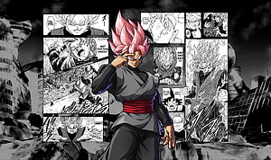 Black Goku Super Saiyan Rosé Manga Panel Collage Wallpaper HD wallpaper