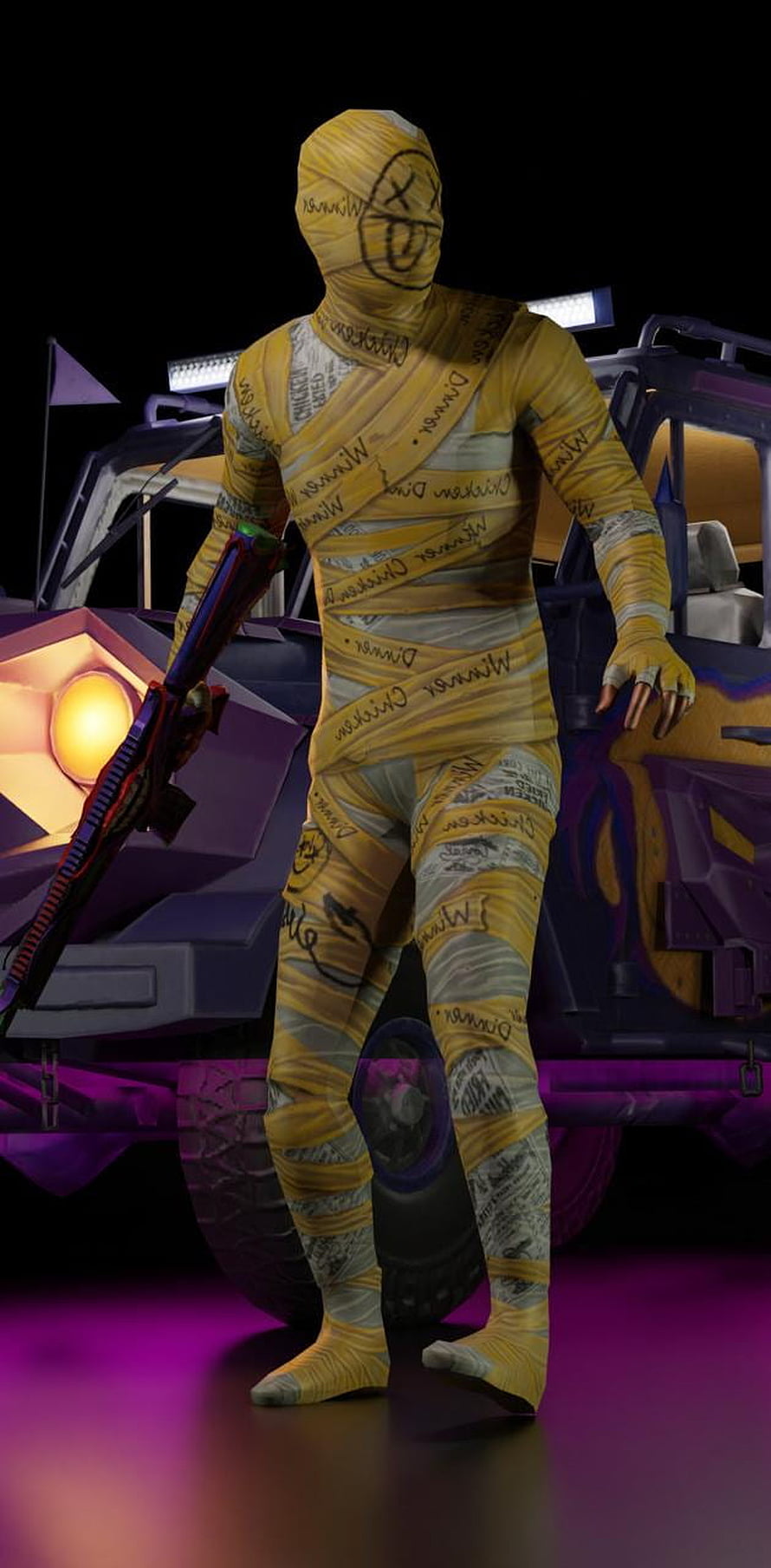 Fortnite Winner Chicken Dinner Mummy Skin Character With Vehicle HD phone wallpaper