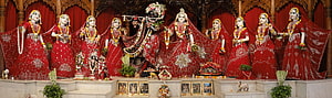 Sri Mayapur Chandrodoya Mandir Temple Deities in Red Wedding Attire HD wallpaper