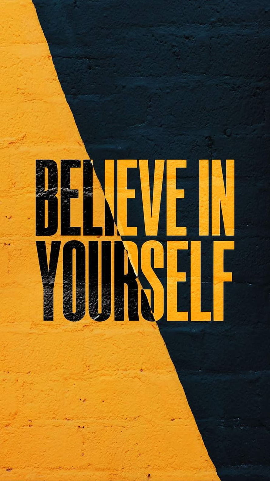 Believe In Yourself Motivational Quote On Yellow And Blue Brick Wall HD phone wallpaper