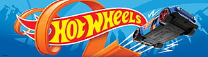 Hot Wheels toy car flipping through an orange track loop against a blue cityscape background HD wallpaper
