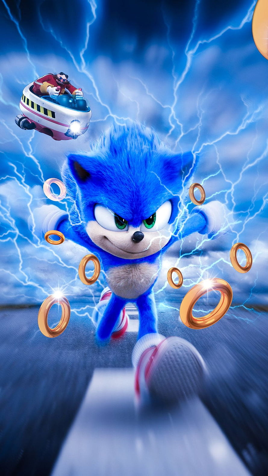Sonic the Hedgehog Running with Lightning and Rings HD phone wallpaper