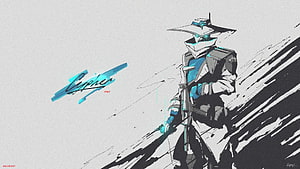 Cypher Valorant Character Concept Art with Blue and White Tactical Gear HD wallpaper