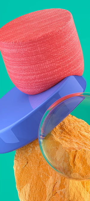 Abstract 3D Render of Textured Geometric Shapes in Pink, Blue, and Orange HD phone wallpaper