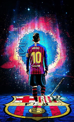 Lionel Messi FC Barcelona 10 Jersey Fantasy Portal Artwork HD phone wallpaper