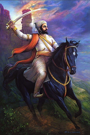 Chhatrapati Shivaji Maharaj on Horseback with Sword and Fort HD phone wallpaper