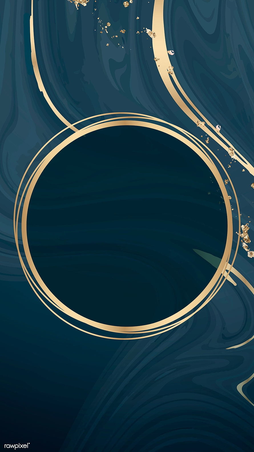 Elegant Gold Circle Frame on Dark Blue Fluid Background HD phone wallpaper