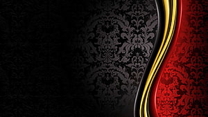 Elegant Black and Red Damask Pattern with Gold Accent Curve HD wallpaper