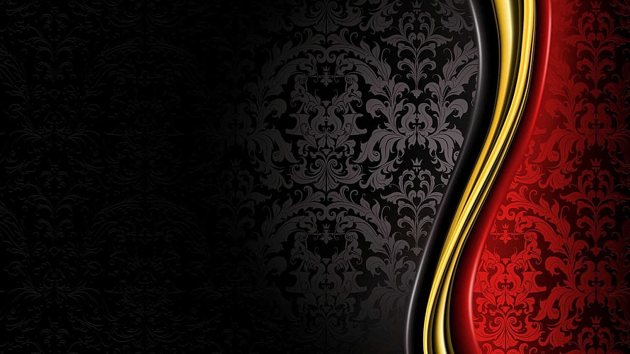 Elegant Black and Red Damask Pattern with Gold Accent Curve HD wallpaper