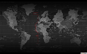 Dark World Time Zones Map with Red Meridian Line and Country Labels HD wallpaper