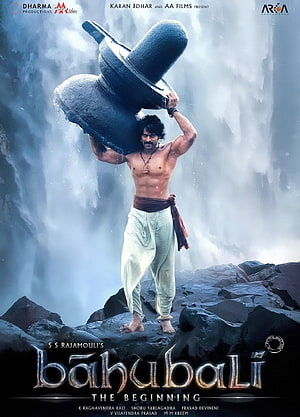 Baahubali The Beginning Movie Poster Featuring Prabhas Lifting Stone HD phone wallpaper