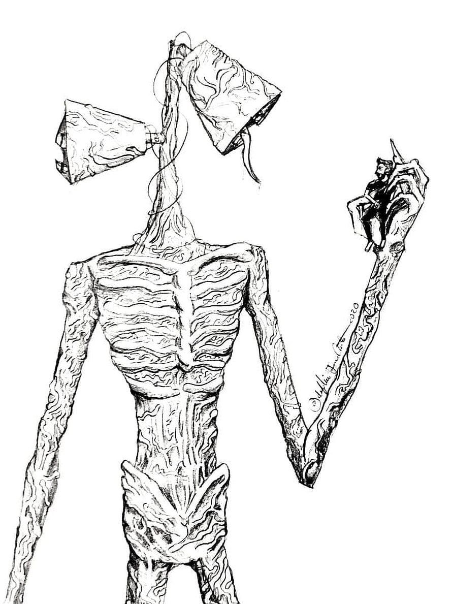 Siren Head Ink Illustration: Tall Creature with Siren Head and Skeletal Body HD phone wallpaper