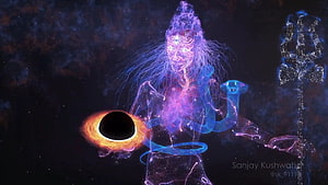 Cosmic Goddess Holding Black Hole and Trishula in Nebula HD wallpaper