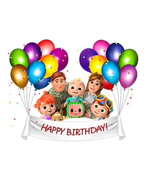 Cocomelon Family Happy Birthday Celebration with Colorful Balloons and Confetti HD phone wallpaper