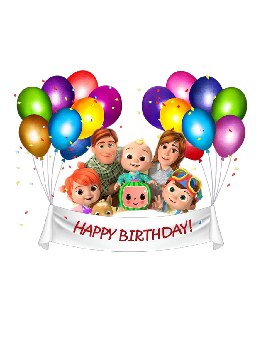 Cocomelon Family Happy Birthday Celebration with Colorful Balloons and Confetti HD phone wallpaper