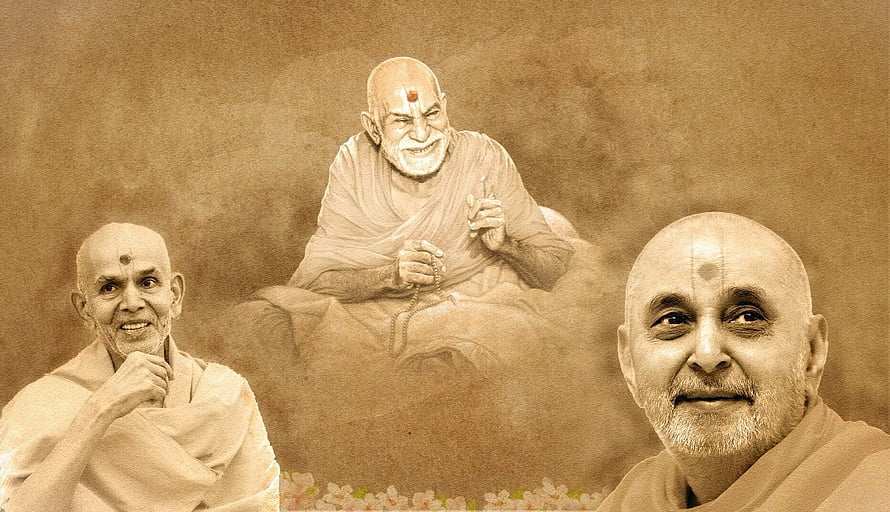 Bapuji Swaminarayan Spiritual Leaders Portrait with Sepia Tone and Floral Accents HD wallpaper