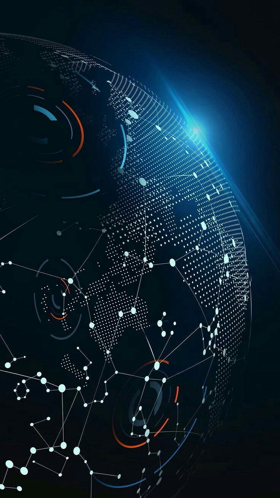 Abstract Digital Globe with Network Connections and Data Nodes on Dark Background HD phone wallpaper
