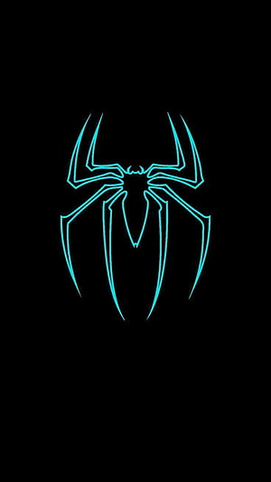 Glowing Cyan Spider-Man Emblem on Black Background, Neon Spiderman Logo HD phone wallpaper