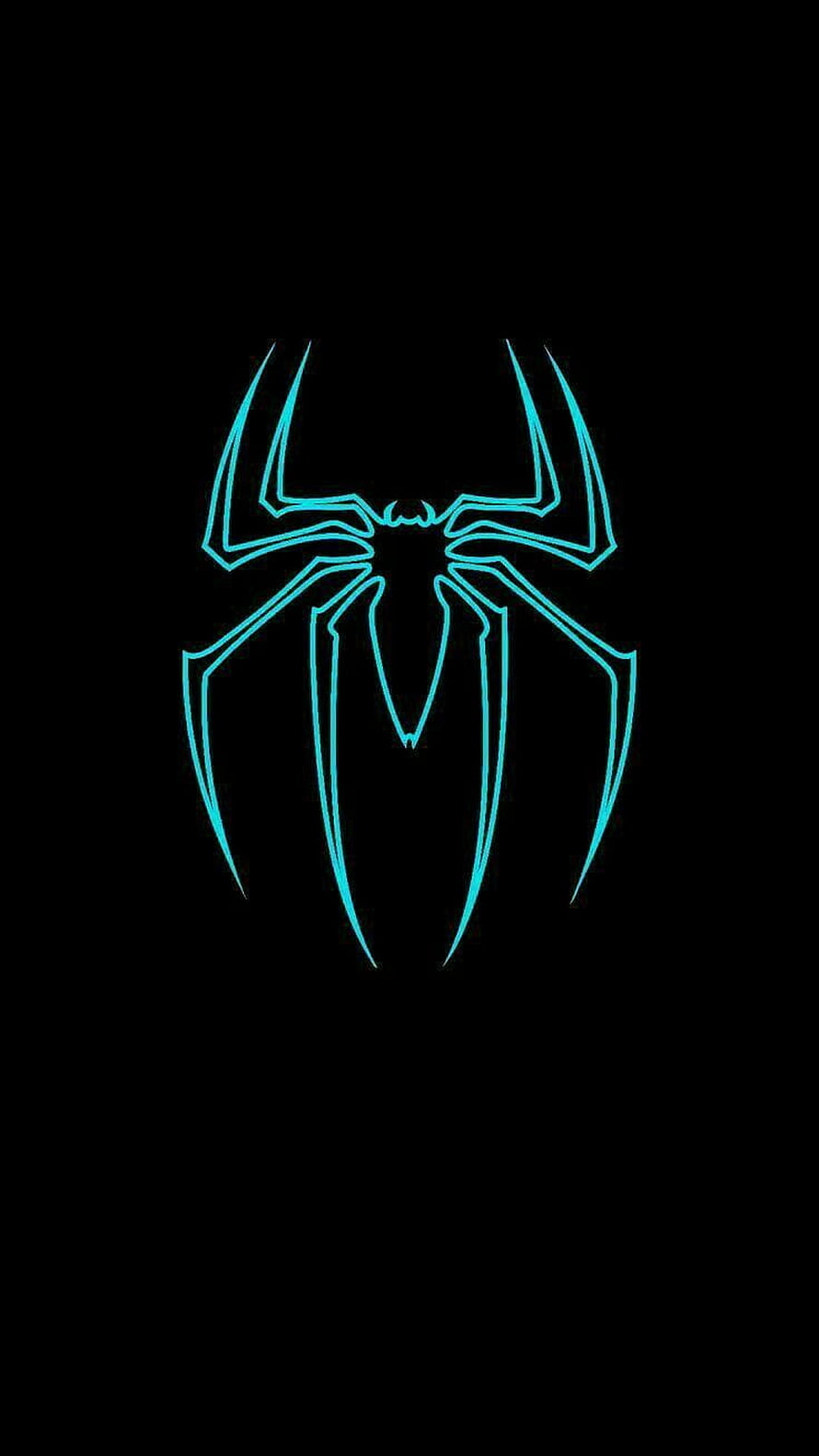 Glowing Cyan Spider-Man Emblem on Black Background, Neon Spiderman Logo HD phone wallpaper