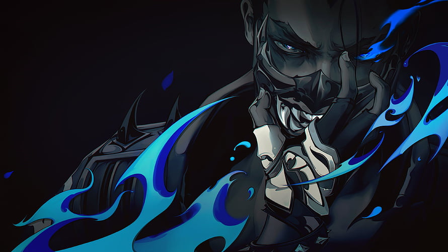Dark Anime Character With Blue Flames And Masked Face HD wallpaper