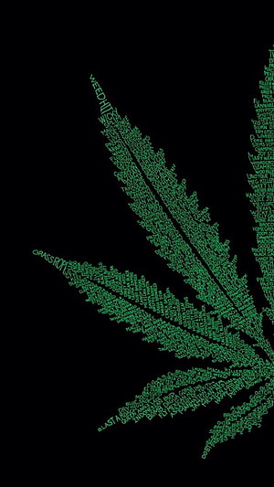 Cannabis Leaf Typography Art Formed by Green Slang Words on Black Background HD phone wallpaper