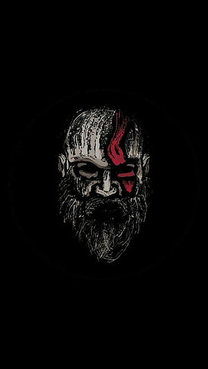 Kratos from God of War in a dark, gritty charcoal illustration with red war paint accents HD phone wallpaper