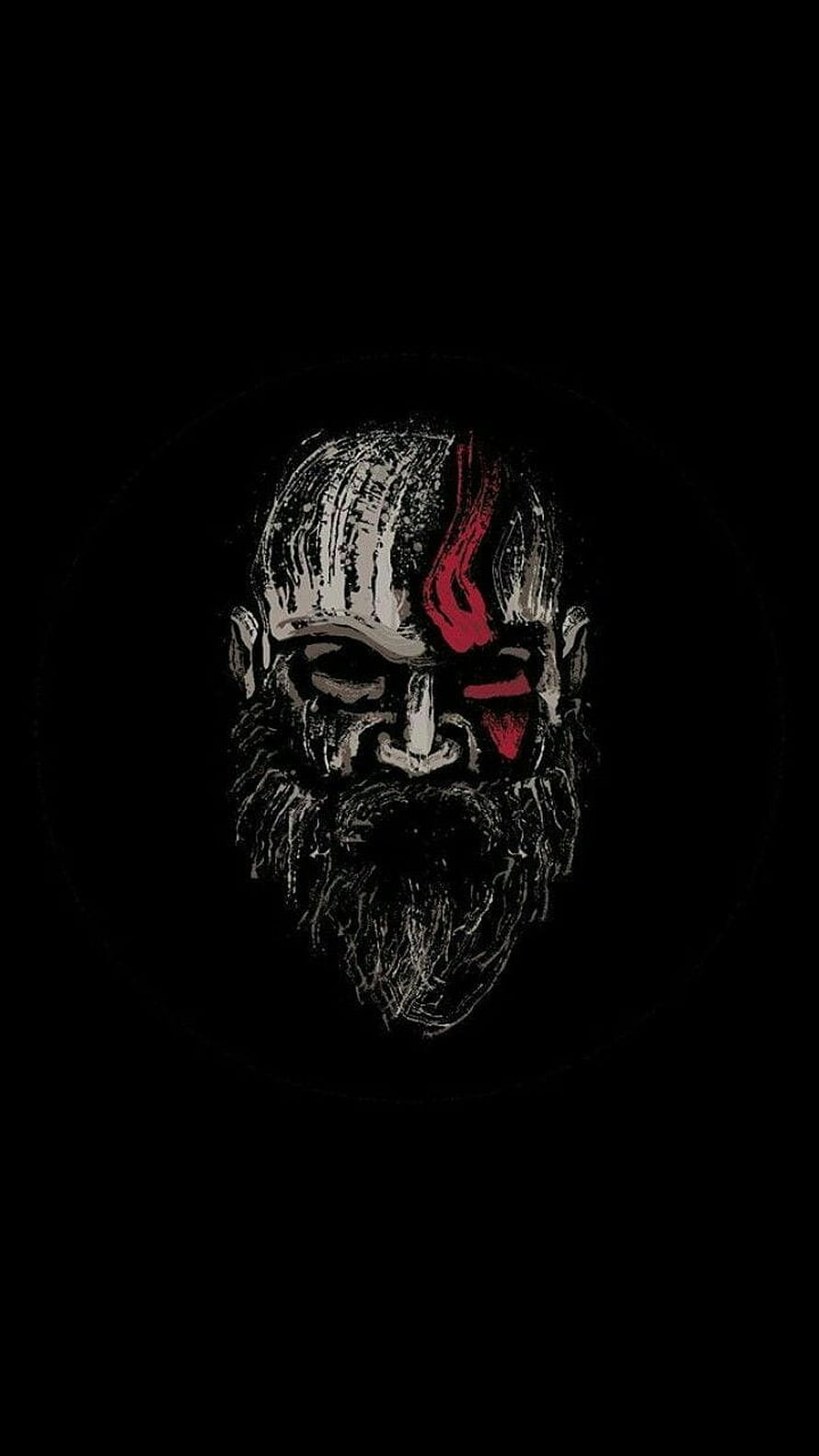 Kratos from God of War in a dark, gritty charcoal illustration with red war paint accents HD phone wallpaper