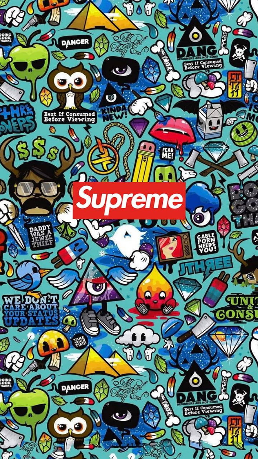 Supreme Among Us Doodle Wallpaper with Cartoon Characters and Graffiti Elements HD phone wallpaper
