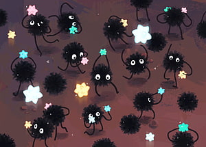 Cute Black Fluffy Monsters Holding Glowing Stars Digital Art HD wallpaper