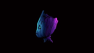Baby Groot Neon Wood Texture Portrait on Black Background HD wallpaper