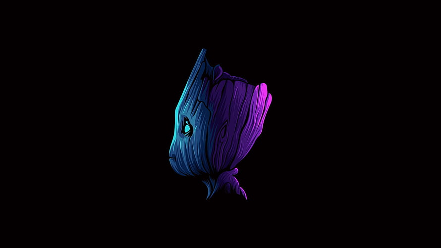 Baby Groot Neon Wood Texture Portrait on Black Background HD wallpaper