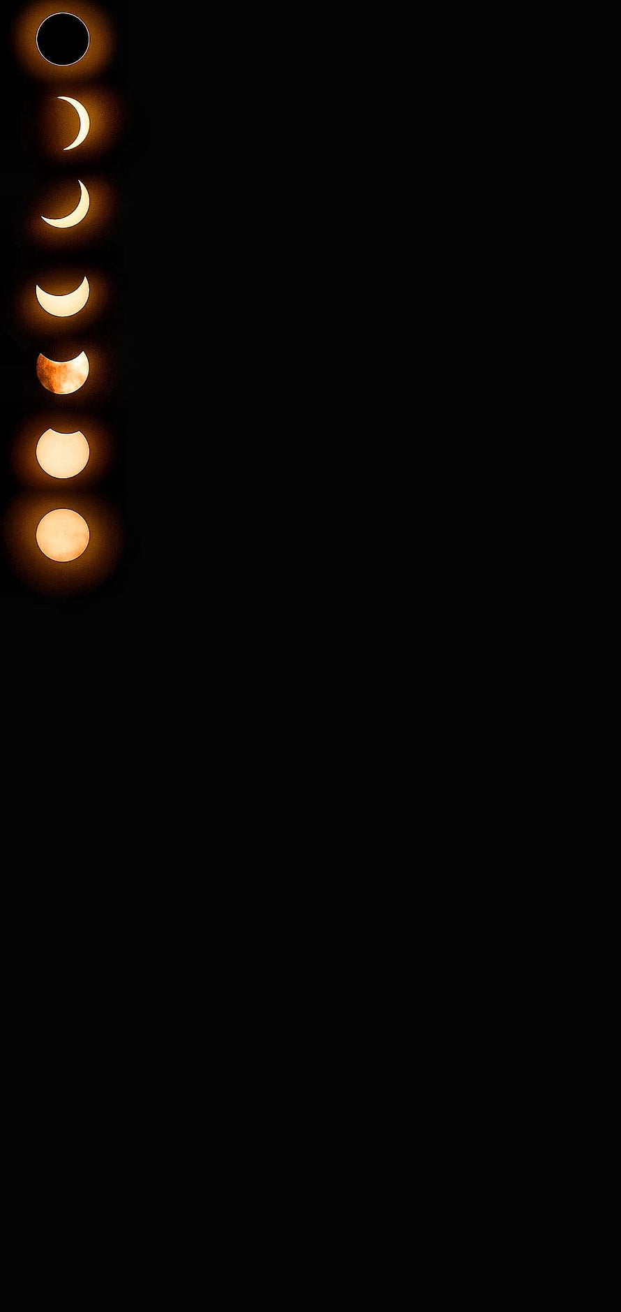 Vertical Solar Eclipse Phases Sequence on Black Background HD phone wallpaper