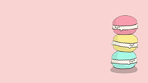 Cute Stacked Macarons With Kawaii Faces On Pink Background HD wallpaper