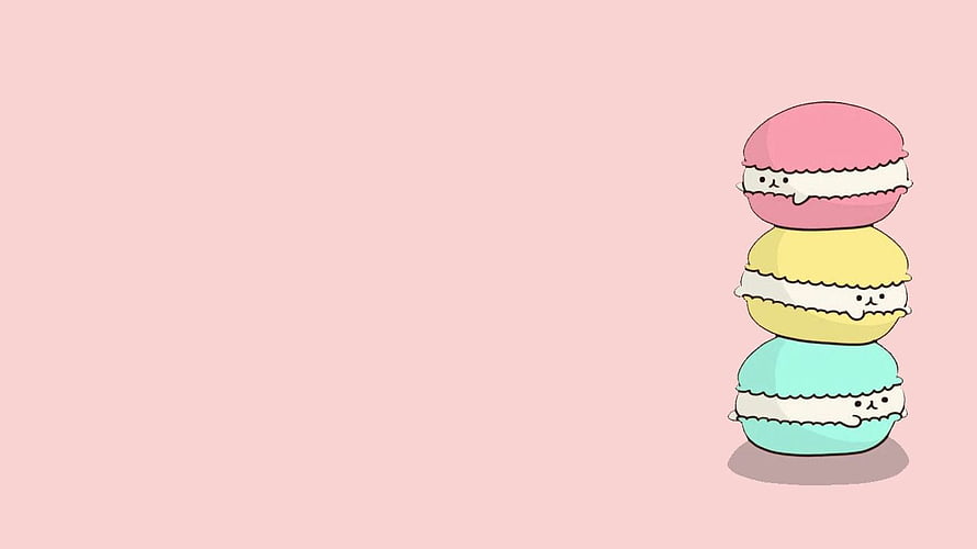 Cute Stacked Macarons With Kawaii Faces On Pink Background HD wallpaper