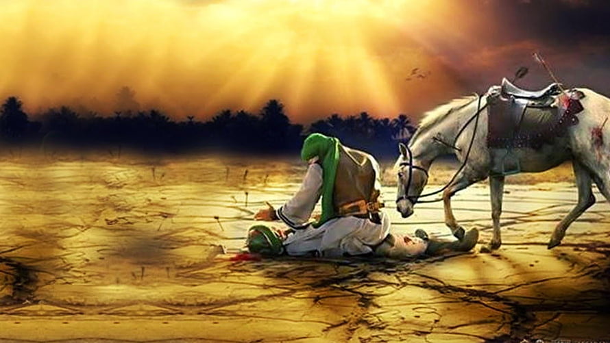 Emotional digital painting of a warrior mourning a fallen comrade on a battlefield with a white horse HD wallpaper