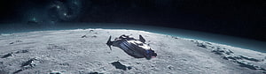 Crashed Spaceship on Moon Surface with Starry Sky Background HD wallpaper