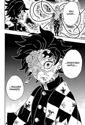 Tanjiro Kamado with scarred face in Demon Slayer manga panel HD phone wallpaper