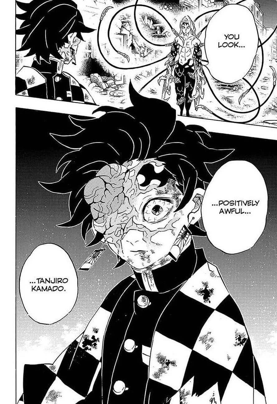 Tanjiro Kamado with scarred face in Demon Slayer manga panel HD phone wallpaper