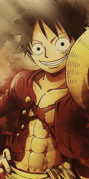 Monkey D. Luffy One Piece Anime Character Portrait with Straw Hat and Red Jacket HD phone wallpaper