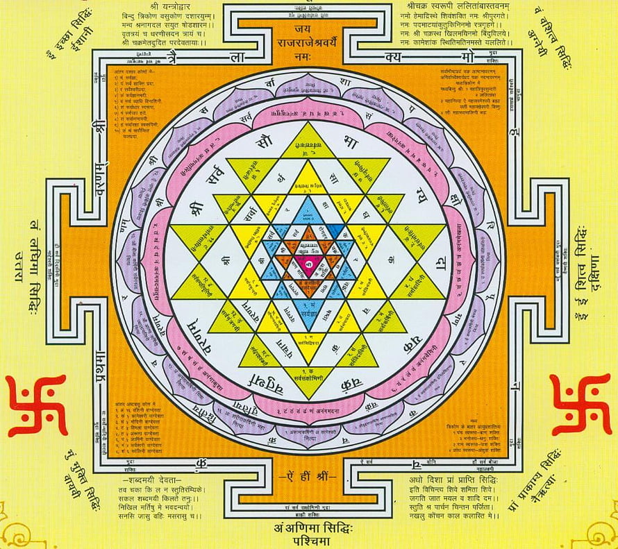 Sri Rajarajeshwari Yantra Sacred Geometry Mandala with Sanskrit Mantras and Swastika Symbols, Best 5 Yantra on Hip, sri chakra HD wallpaper