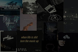 Dark Aesthetic Mood Board Collage With Quotes, Night Sky, And Minimalist Photography HD wallpaper