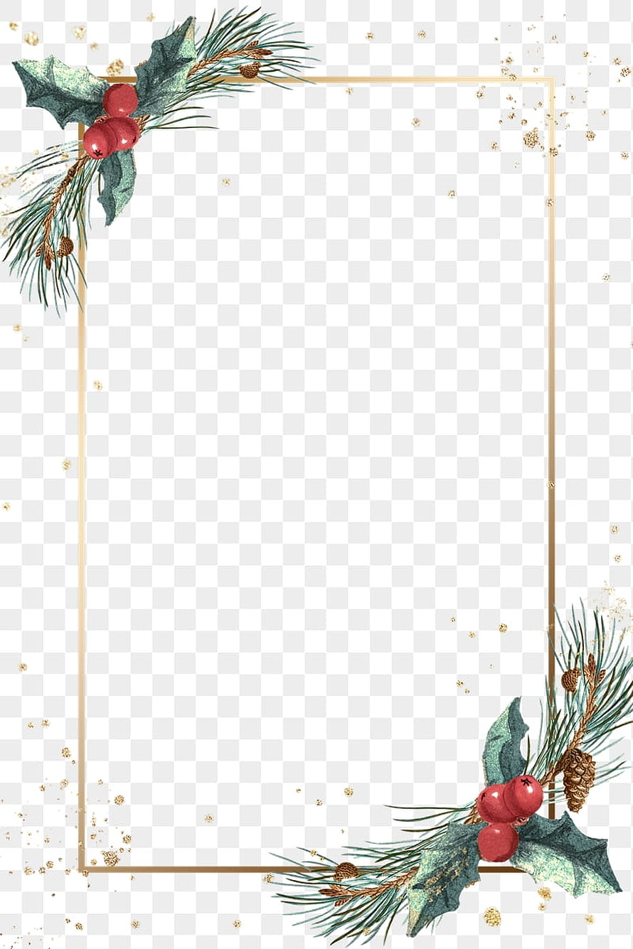 Elegant Christmas Frame with Watercolor Holly, Pine Branches, and Gold Accents HD phone wallpaper