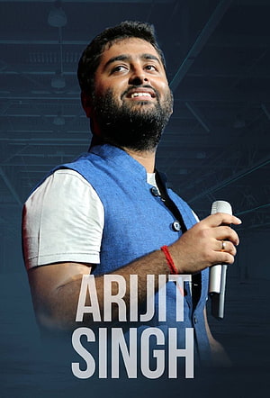 Arijit Singh Portrait Holding Microphone in Blue Vest HD phone wallpaper