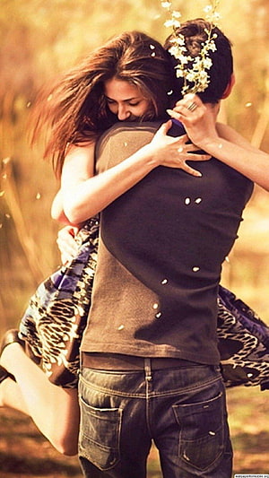 Romantic Couple Hugging in Golden Field with Falling Flower Petals, Boy And Girl Love , Custom 33 Boy And Girl Love, boy girl HD phone wallpaper