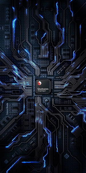 Qualcomm Snapdragon Processor on Glowing Blue Circuit Board Technology Wallpaper HD phone wallpaper
