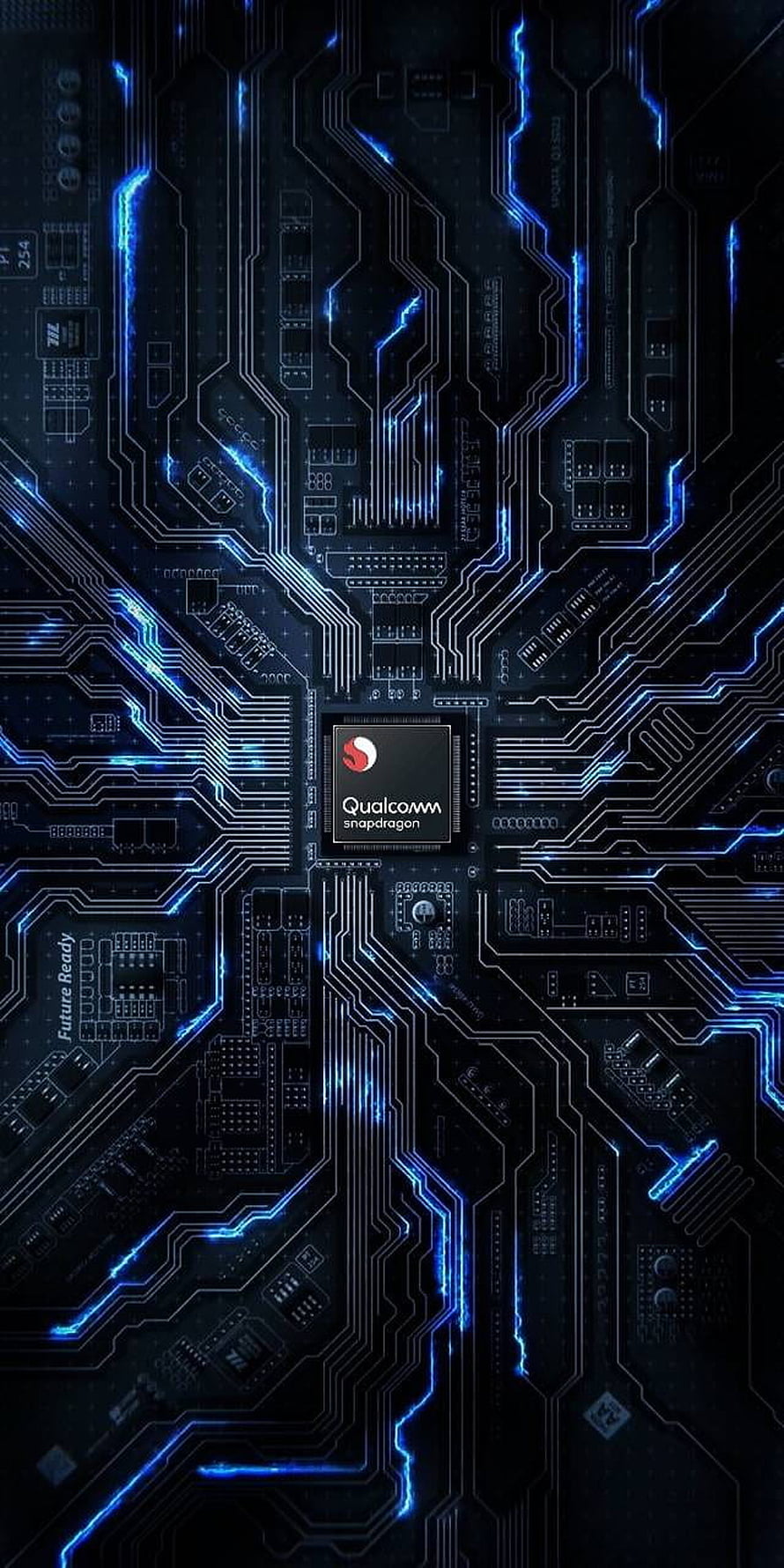 Qualcomm Snapdragon Processor on Glowing Blue Circuit Board Technology Wallpaper HD phone wallpaper