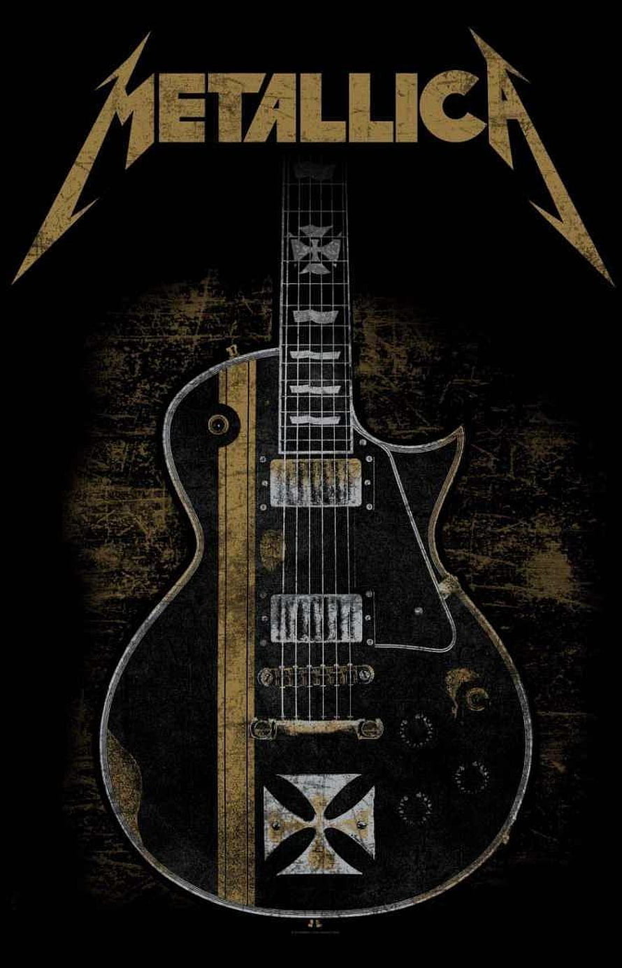 Metallica Black Electric Guitar With Iron Cross Inlay Vintage Grunge Style HD phone wallpaper