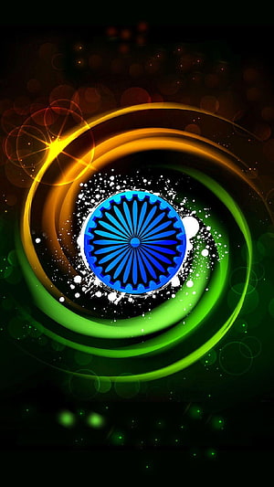 Abstract Indian Flag Design With Swirling Saffron White And Green Waves And Blue Ashoka Chakra HD phone wallpaper