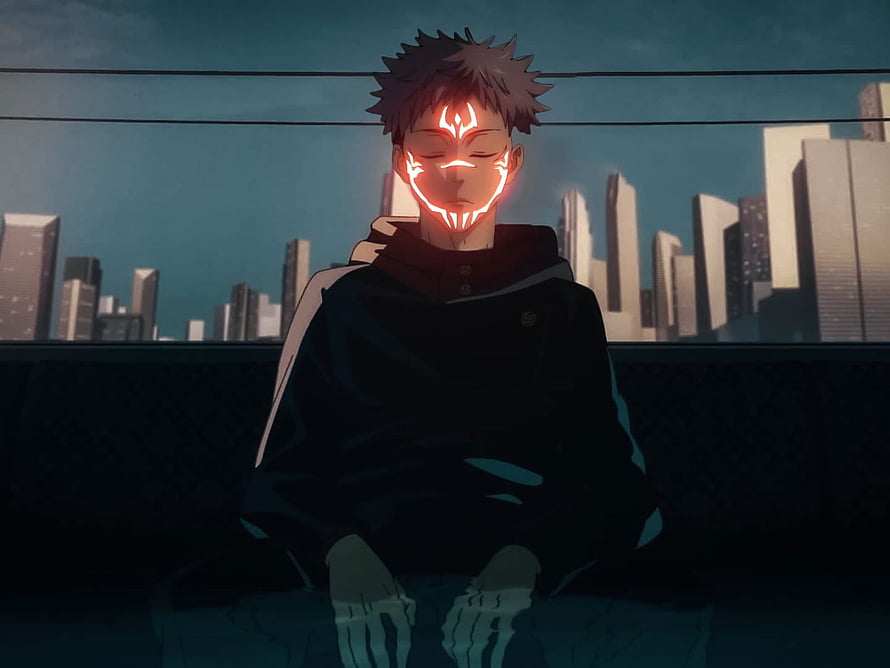 Yuji Itadori Meditating with Cursed Energy Markings Anime Wallpaper HD wallpaper